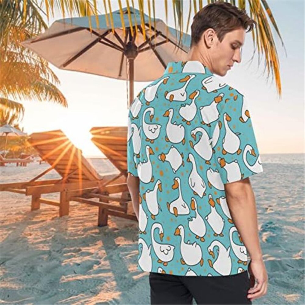 SILLY GOOSE! FUN Funny Men's Hilarious Geese Novelty Print Button Down Shirt - Picture 3 of 5